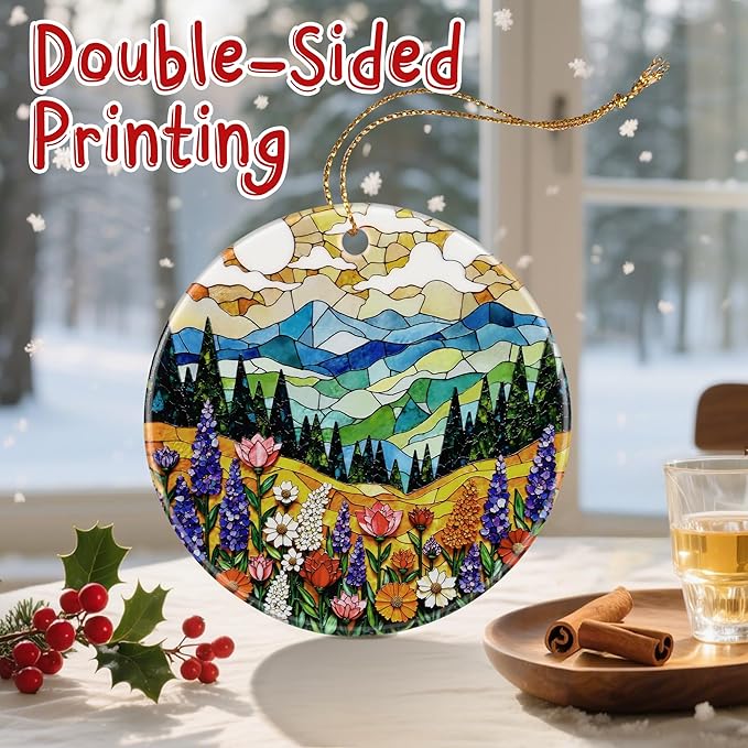 Vibrant Mountain & Wildflowers Christmas Ornaments: Christmas Tree Ornaments & Holiday Decor – Perfect Holiday Presents & Gift Ideas for Friends, Coworker, Family, and Nature Lover