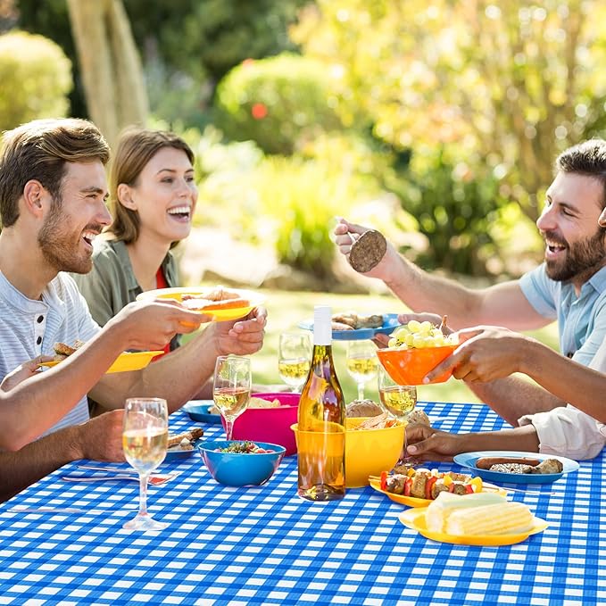 3Pcs Blue and White Gingham Tablecloth Decorations, Disposable Plastic Blue Checkered Tablecloth Buffalo Plaid Table Cover for Baby Shower Bridal Wedding Birthday Party Supplies,54 x 108 Inch
