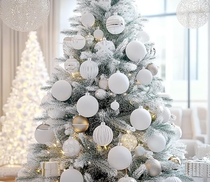 AMS 34ct Christmas Ball Mini Ornaments Party Decorations Shatterproof Festival Pendant Hangings for Xmas Tree Decor(1.57''/40mm, White)