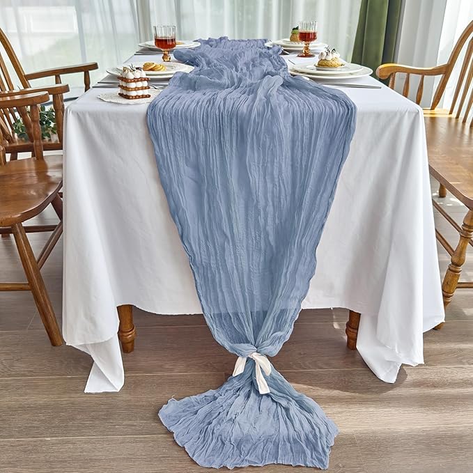 IVAPUPU 6 Pcs Cheesecloth Table Runner - 10ft Dusty Blue Boho Gauze Cheese Cloth Table Runners for Baby Shower Decoration Wedding Party Summer Garden Farmhouse