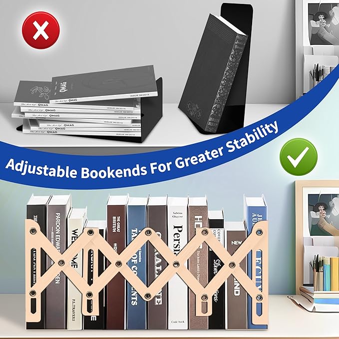 Cookbook Bookends, Kitchen Bookends, Adjustable Metal Book Ends for Shelves Decorative, Unique Design for Heavy Books, Non-Skid Book Holder for Kitchen Housewarming Cooking Lover Gifts (White 1)