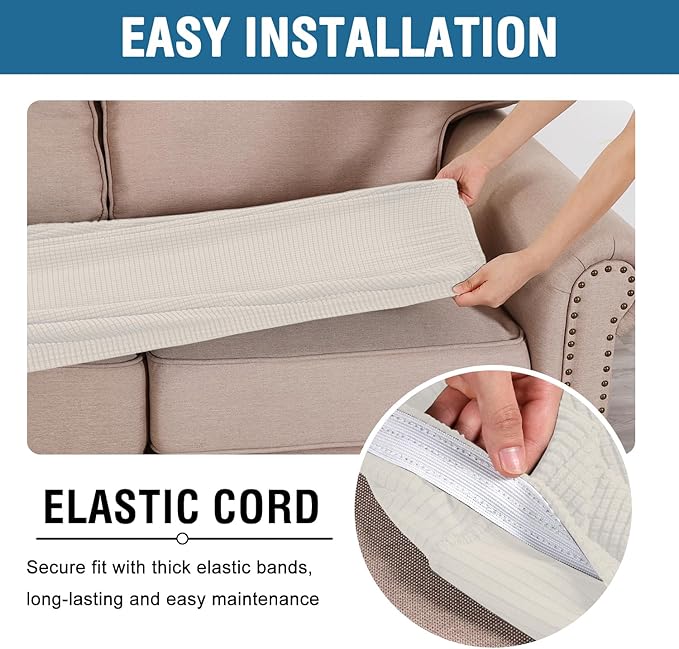 H.VERSAILTEX Super Stretch Individual Seat Cushion Covers Sofa Covers Couch Cushion Covers Slipcover Sets Thick Jacquard Textured Twill Fabric (1 Piece Sofa Cushion Cover, Cream)