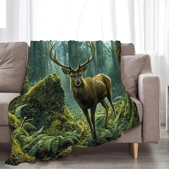 Tijuboni Forest Elk Deer Throw Blanket Deer Gifts for Girls Boys Women Men Kids Adults Soft Flannel Fleece Blanket for Couch Sofa Bed Home Decor 60"x80"