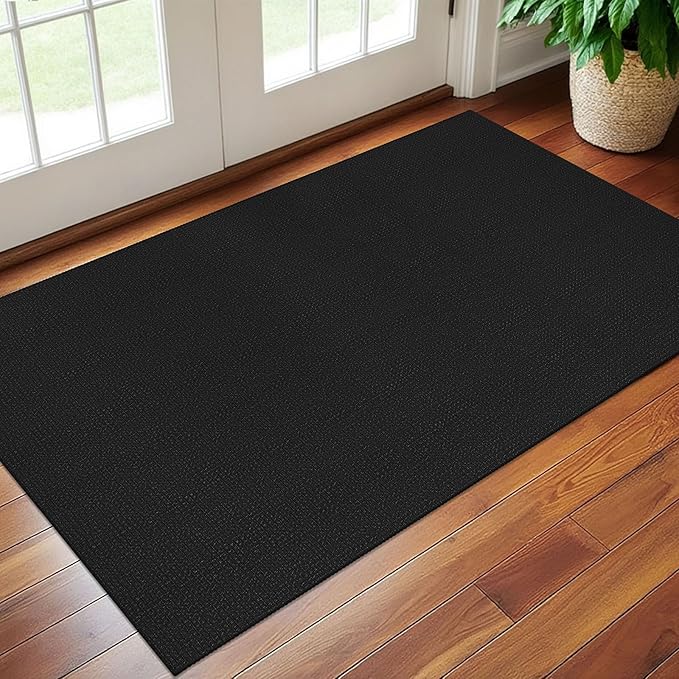 EARTHALL Woven Area Rug 3x5 Ft Washable Rugs for Entryway Braided Non Slip Rubber Backed Throw Rugs Door Mat Indoor Outdoor Entrance Cotton Carpet for Kitchen Foyer Front Door, Black/Grey