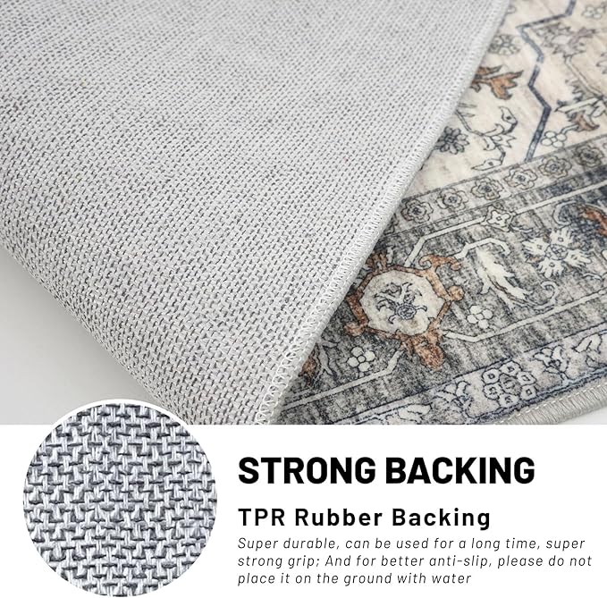 KUTA Runners for Hallways 2x6 Taupe, Vintage Floral Kitchen Rugs Non-Slip Washable Runner Ultra Soft Printed Retro Flower Carpet Entryway Rug for Bedroom Laundry Nursery Entryways