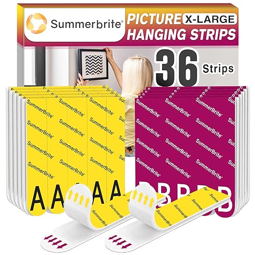 Picture Hanging Strips Heavy Duty XL 18 Pairs/36Strips, Damage Free Hanging Picture Hangers, Removable Adhesive Hook and Loop Wall Strips, Frame Stickers No Nails for Home Decor Wall Posters