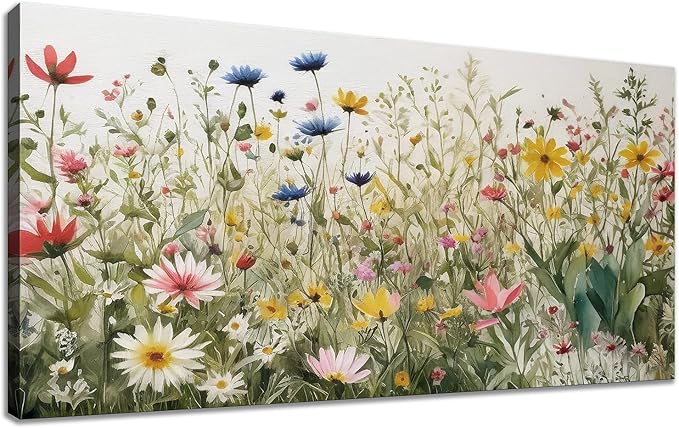 KZKU Watercolor Floral Botanical Prints Wildflower Pictures Wall Decor Colorful Plant Paintings Canvas Prints 30" x 58" Wall Art for Living Room Bedroom Office Home Decor Ready to hang