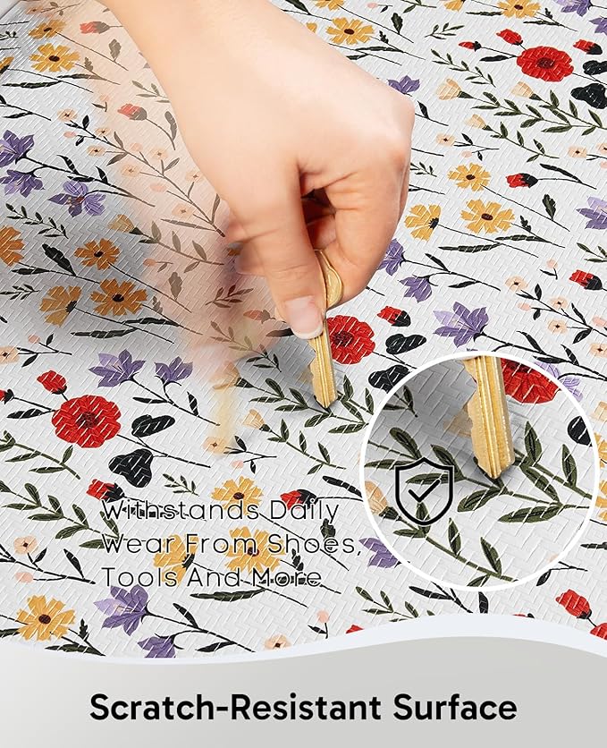 Ophanie Kitchen Mats for Floor, 3/4 inch Thick, 20x48 Anti Fatigue Cushioned Mat, Kitchen Rugs, Waterproof, Comfort Ergonomic Standing Mat for Office, Home, Sink, White Flower Non-Slip Ridged Bottom