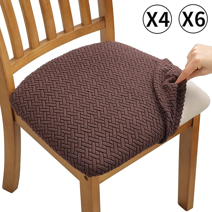 Fuloon Stretch Seat Cushion Covers 6 PCS, Washable Chair Seat Slipcover Chair Cover Dining Room for Hotel, Ceremony, Banquet Wedding Party (Chocolate, 6)