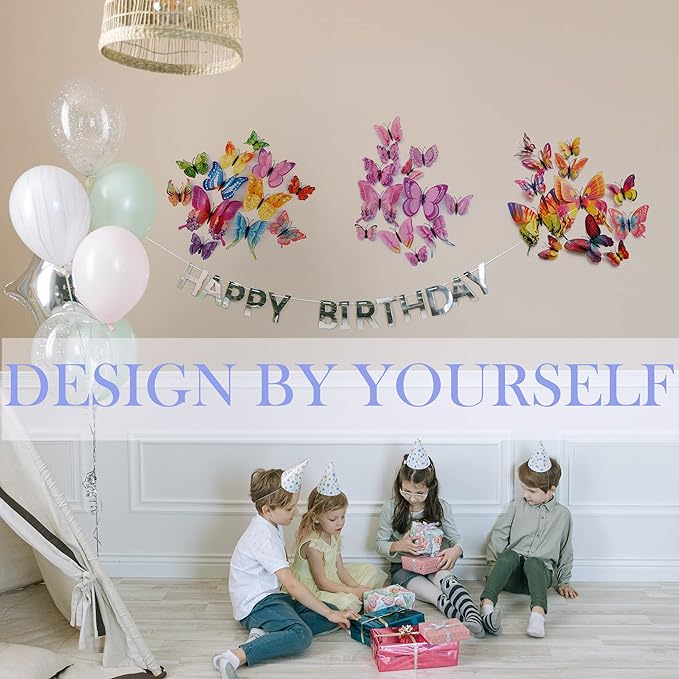 Butterfly Wall Decor 72 PCS, 3D Butterflies Stickers for Party Decorations with Magnets(Pink, 72)