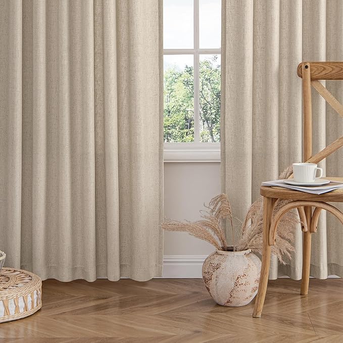 MIULEE Non-See-Through Privacy Linen Curtains 2 Panels, Light Filtering Window Curtains Farnhouse Textured Back Tab Semi Sheer Drapes for Bedroom Living Room, 52 x 90 Inches Long, Taupe