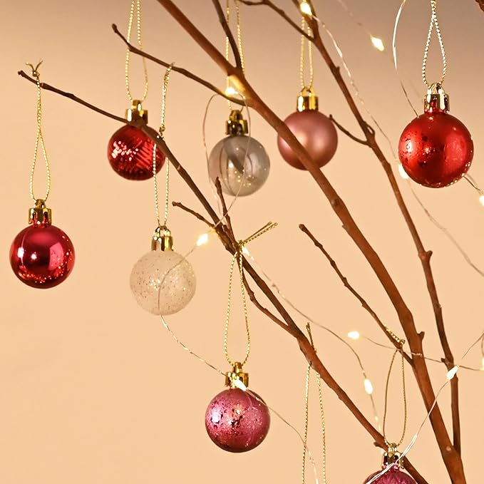DecorbyHannah Mini Valentines Day Christmas Tree Ornaments Decorations, 49ct 1.18Inch Small Pink Red Heart Ornaments for Tree, Shatterproof Hanging Valentine's Day Decor for Wedding Anniversary Party