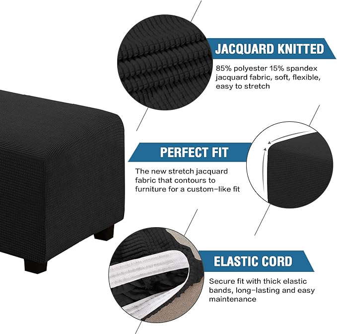 H.VERSAILTEX Ottoman and Sofa Seat Cushion Combined Cover Slipcover Rectangle Sofa Slipcover Fit Length 56'-75' Suitable for L Shaped Seat Cushion Cover or Chaise Part Cover Stretch Thick Soft - Black