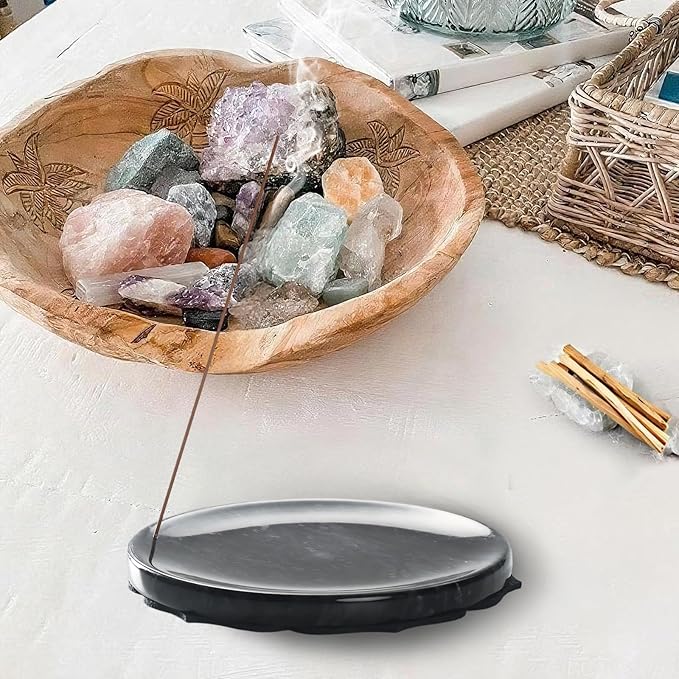 7.1-Inch Marble Incense Holder, Long Incense Holder for Sticks, Large Incense Sticks Holder for Meditation Yoga SPA, Incense Burne for Palo Santo/Sage/Cone/(Black)