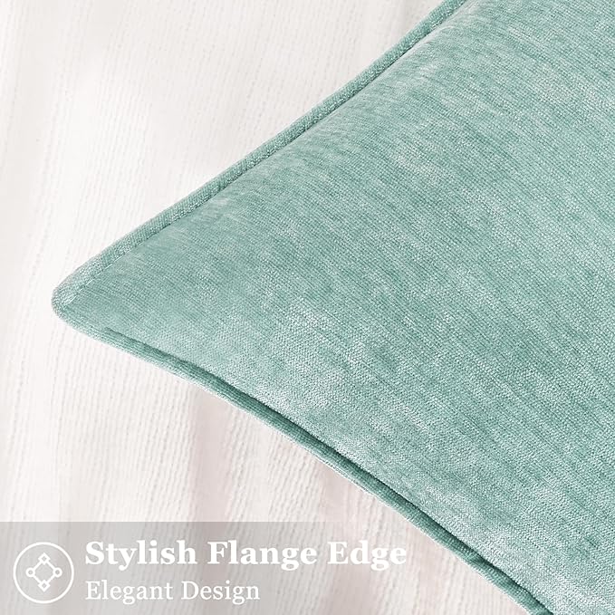 decorUhome Christmas Couch Throw Pillow Covers 20x20 Set of 2, Decorative Soft Euro Velvet Neutral Chenille Pillow Covers with Elegant Design for Sofa Bed Living Room Home Decor, Aqua Haze