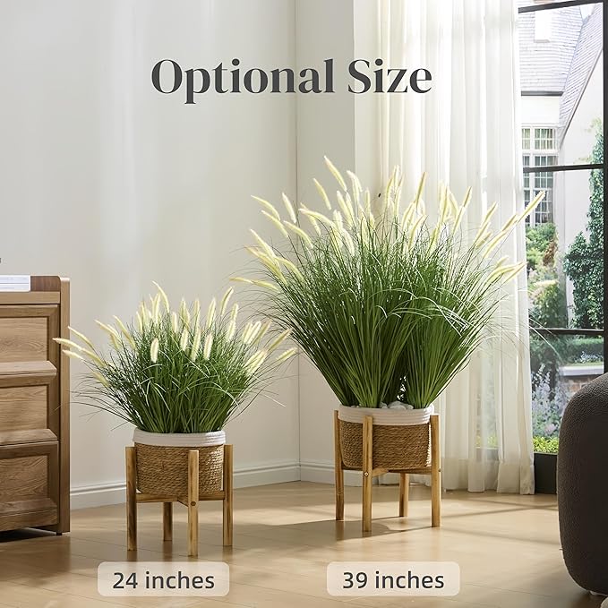 39 inches Extra Lush Artificial Reed Grass (6pcs), Luxury Fake Tall Plants with 12 Heads Dogtail Flower, Luxury Faux Tall Greenery with Dogtail for Garden Porch and Home Decor (Pink-12)