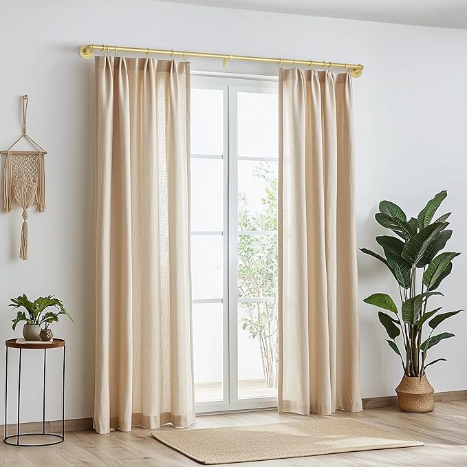 Zeerobee Curtain Rods for Windows 66 to 120, 1 Inch Industrial Wrap Around Curtain Rod, Indoor/Outdoor Room Divider Adjustable Drapery Pole, 66"-120", Gold