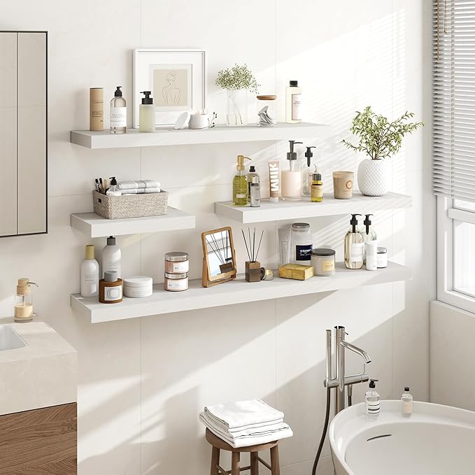 36 Inch Floating Shelves, 36"x9.25"x1.5" Inch Deep Floating Shelves for Wall, Wooden Shelves for Bathroom, Bedroom, Living Room, Cream White Oak, 2 Pieces