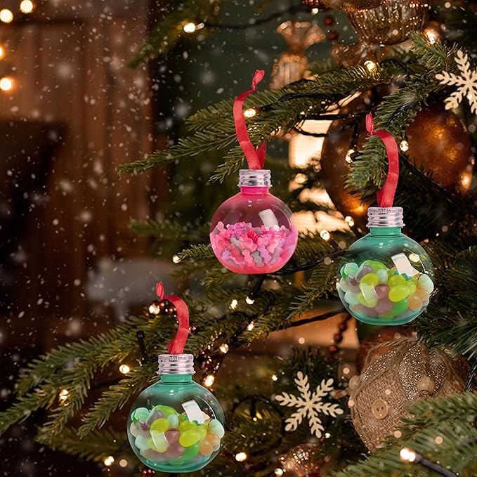 12 Pcs Christmas Ornaments Balls, 5oz Fillable Plastic Christmas Ornament Balls for Christmas, Stocking Stuffers, White Elephant Gift