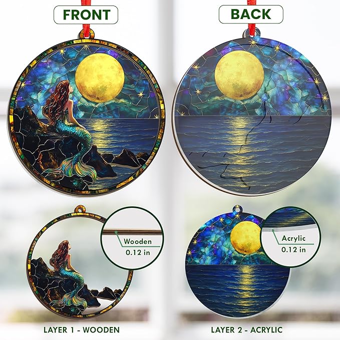 GEEMBI Christmas Mermaid Gifts for Women, Mermaid Ornament - Suncatcher Christmas Ornaments 2025 - Fantasy Decor, Fantasy Gifts for Women Girls Friends Ocean Lovers, Ocean Ornaments for Tree
