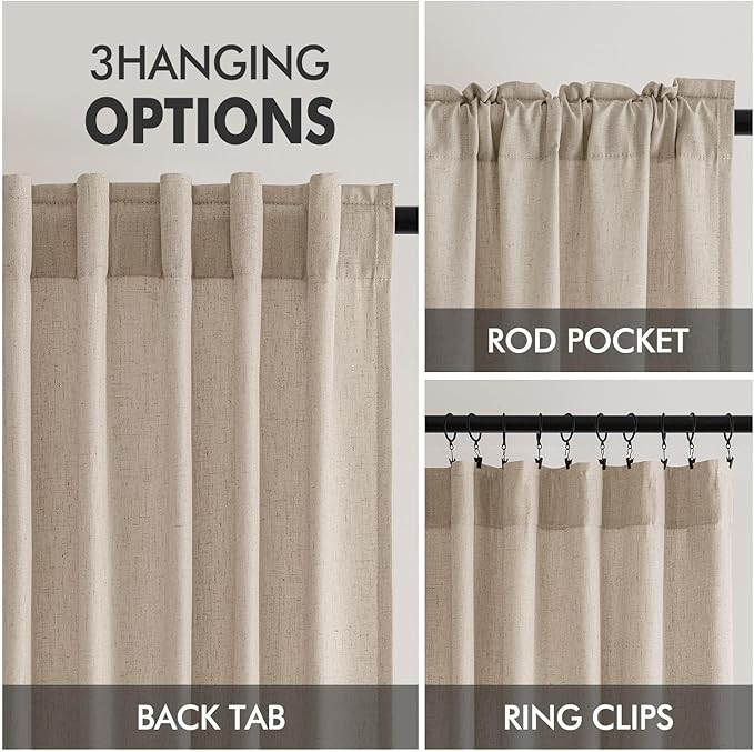 MIULEE Non-See-Through Privacy Linen Curtains 2 Panels, Light Filtering Window Curtains Farnhouse Textured Back Tab Semi Sheer Drapes for Bedroom Living Room, 52 x 90 Inches Long, Taupe