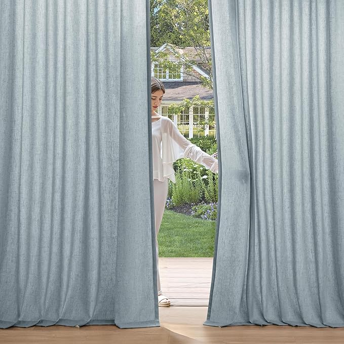MIULEE Non-See-Through Privacy Linen Curtains 2 Panels, Light Filtering Window Curtains Farnhouse Textured Back Tab Semi Sheer Drapes for Bedroom Living Room, 52 x 84 Inches Long, Stone Blue