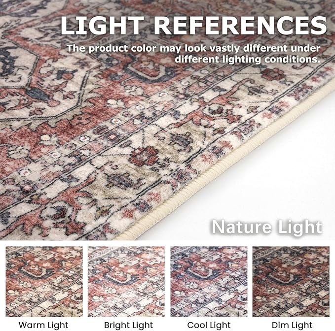 KOZYFLY Runners for Hallways 2x6 Ft Washable Kitchen Runner Rug Boho Runner Rug for Entryway Indoor Printed Oriental Faux Wool Floor Carpet Runner for Bedroom Kitchen Hall, Terracotta/Beige