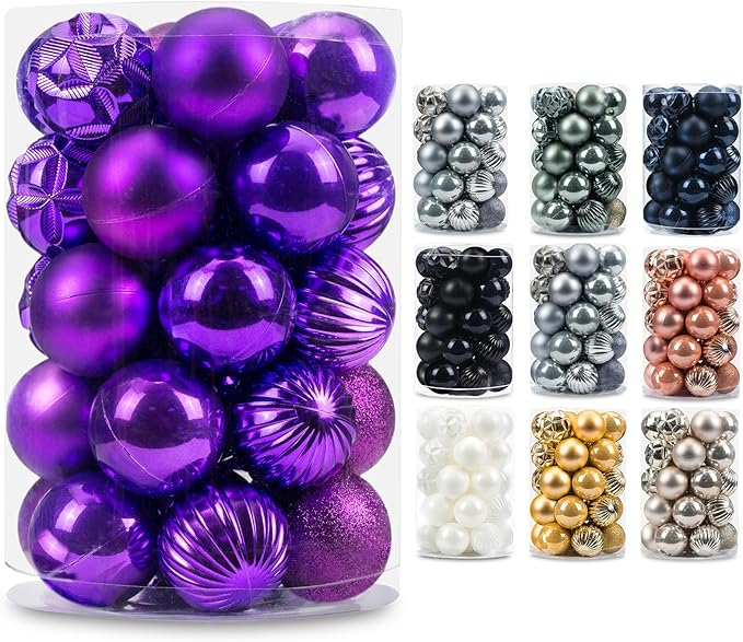 AMS 34ct Christmas Ball Mini Ornaments Party Decorations Shatterproof Festival Pendant Hangings for Xmas Tree Decor(1.57''/40mm,Purple)