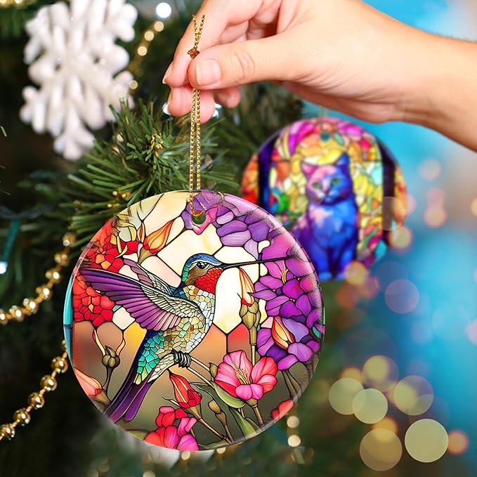 Touber Christmas Ornament, Christmas Decoration, Holiday Present Idea, Heirloom Keepsake, Round Ceramic, Gift Exchange, Gift Idea, Hummingbird