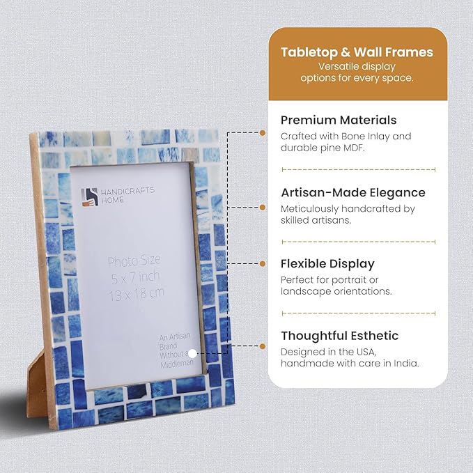 Picture Frames Indigo Pattern Bone Inlay Collection in 26 Sizes