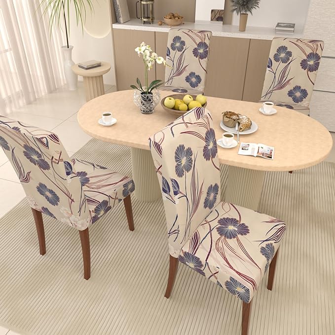 Stretch Dining Chair Covers Set of 4,Floral Print Chair Covers,Soft Removable Washable,Pet Friendly Furniture Protector,Universal Chair Slipcovers for Home, Kitchen,Ceremony Dining Room Seat