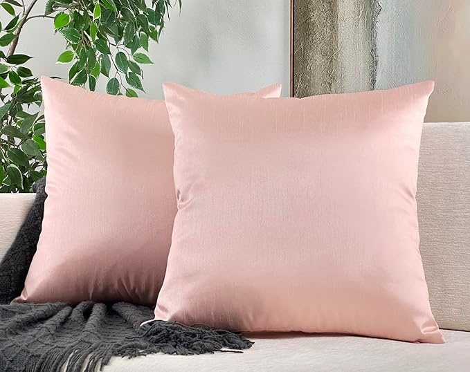 Aiking Home 24x24 Inches Faux Silk Square European Shams, Zipper Closure, Rose Pink (Set of 2)