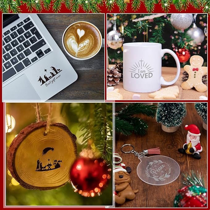 Fainne 100 Pcs Christmas Word Stickers for Crafts Christmas Vinyl Inspirational Stickers Waterproof Xmas Decals for Ornament Ball Wooden Cup Glass Water Bottle Decoration, 50 Style(Jesus)