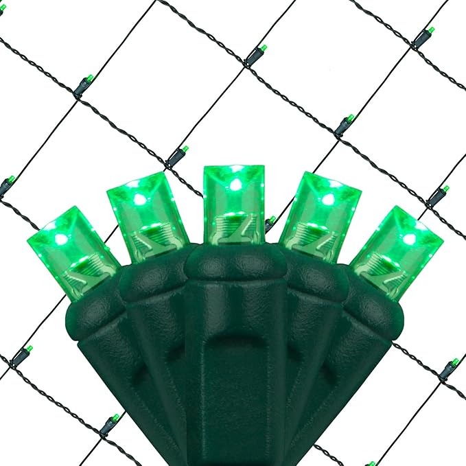 Wintergreen Lighting 100 5mm Green LED Christmas Net Lights, 4 x 6 ft Green Wire Outdoor Holiday Hedge & Bush Lights for Christmas Displays, Commercial Grade