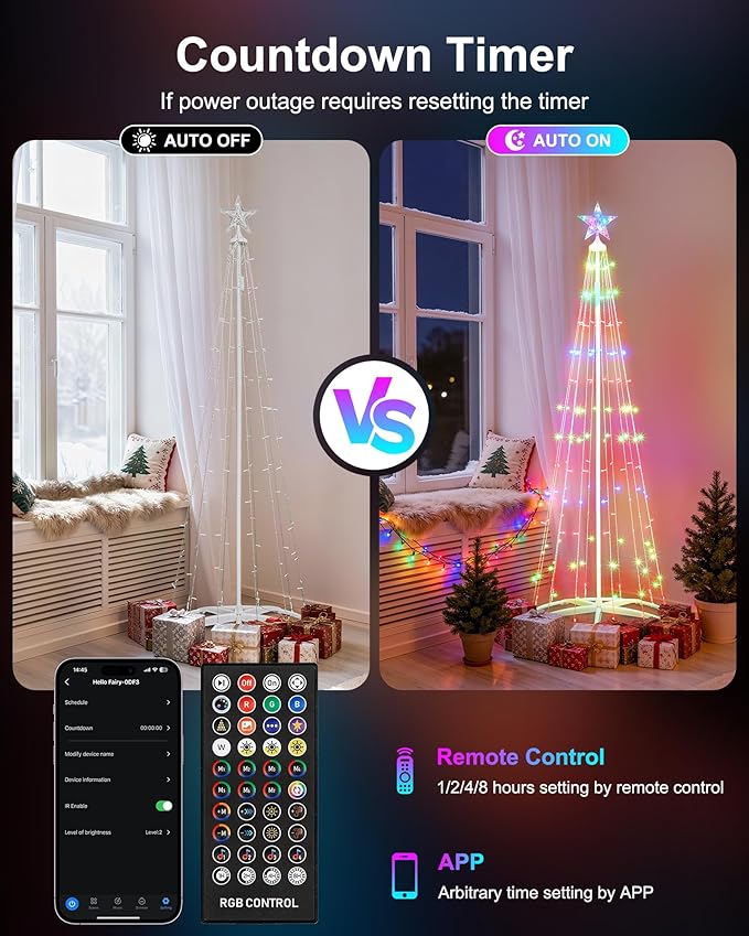 Smart Christmas Tree Light, 6FT 154 LED Artificial Tree with Star Topper, Music Sync with Remote & APP Control, DIY RGB LED Light Show for Xmas Indoor/Outdoor Decorations