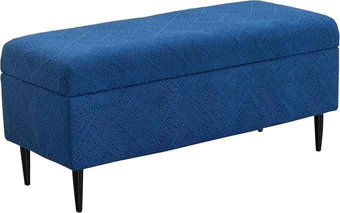 CRFATOP Jacquard Rectangle Ottoman Stool Cover Stretch Folding Storage Footstool Bench Slipcovers Upholstered Foot Chest Chair Covers Washable Entryway Furniture Protector with Elastic Bands,M,Navy