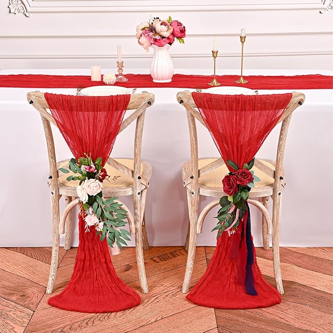 12 Pack Red Cheesecloth Table Runner,10FT Gauze Boho Table Runner 20x120inch Rustic Sheer Cheese Cloth Table Runner for Wedding Party Bridal Shower Table Thanksgiving Christmas Decoration