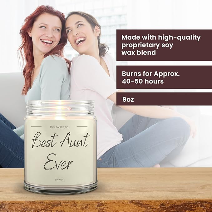 1OAK Aunt Candle - Best Aunt Gifts for Christmas from Niece, Nephew - Vanilla Scented Candles - Best Auntie Ever Gifts for Women