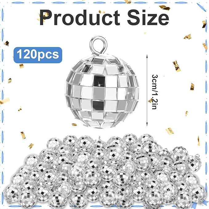 120 Pcs Mirror Disco Balls Bulk 1.2 Inch Mini Disco Ball Ornament Reflective Hanging Mirror Ball Small Hanging Decorations for Home/Wedding/Birthday/Dance Music/Christmas Tree