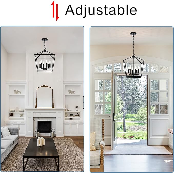 MELUCEE 6-Light Black Farmhouse Chandelier 16 Inches Cage Hanging Lights Rustic Lantern Pendant Lighting for Kitchen Island Dining Room Foyer Hallway, E12 Base