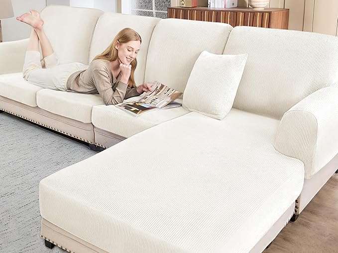 Sectional Couch Covers for Sofa Cushion L Shaped Couch Cover Washable Soft Couch Cushion Covers Stretch Sofa Slipcovers(2-Piece for Sofa Armrest Cover, White)