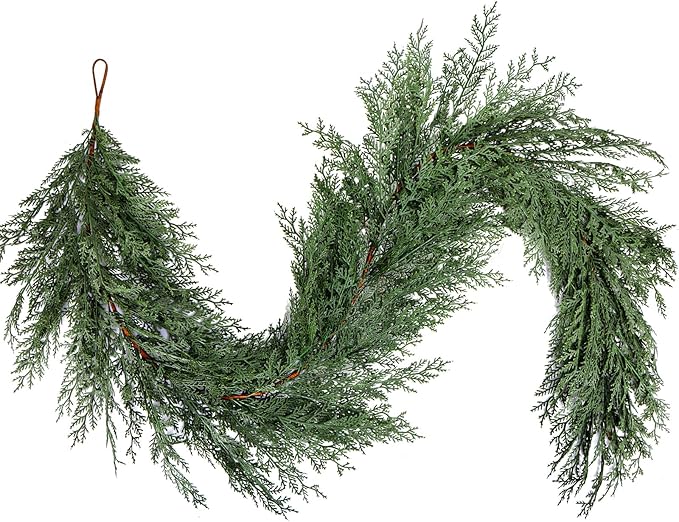 Artificial Cedar Christmas Garland Real Touch Realistic Soft and Thickness Garland Faux Full Greenery Holiday Garland for Mantel Fireplace Front Door Indoor Outdoor Xmas Decor (6FT-Deluxe Cedar)