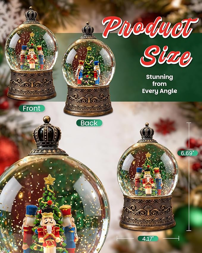 Christmas Tree Snow Globe Light up Lantern with 8 Songs, 6.69" Christmas Snow Globes for Kids Adults, 6H Timer & Dual Power, Snowglobes Christmas Decorations Indoor, Gifts for Women Men