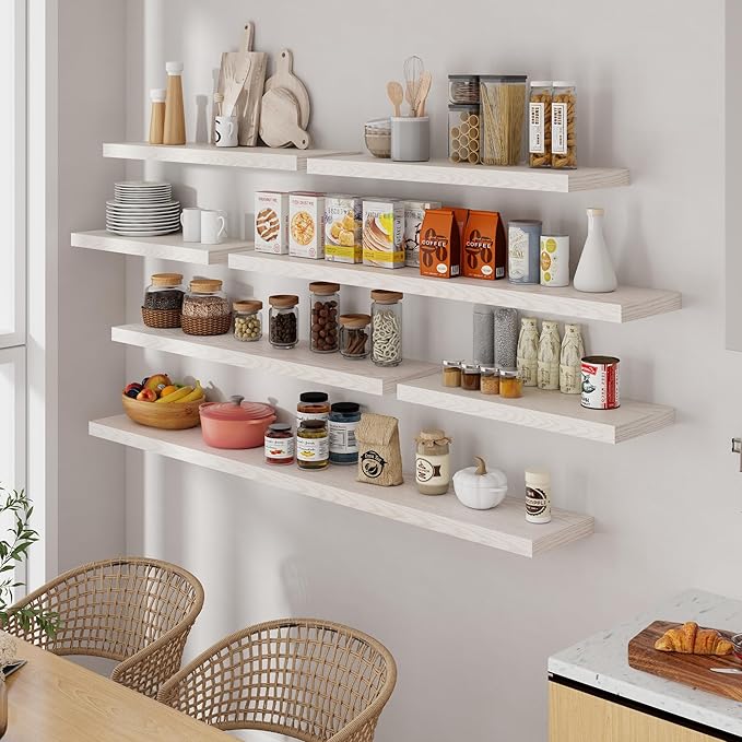 Fun Memories 55 Inch Long Floating Shelves for Wall, 55x9.3 Large Floating Shelf for Bedroom, Kitchen, Bathroom, Wall Mounted Rustic Wood Shelves with Invisible Bracket for Books, Decor, Brich
