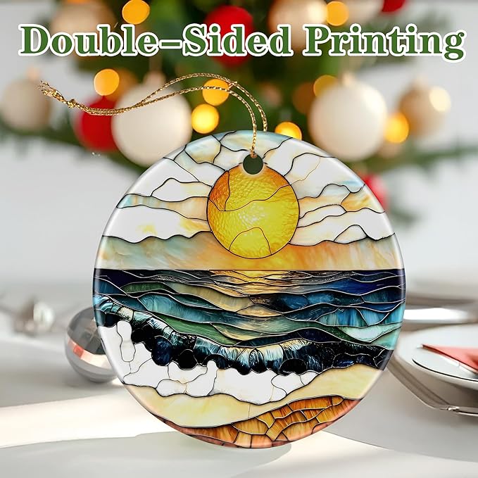 Beach Sunset Ornament, Christmas Ornament – Christmas Tree Decor, Holiday Decoration, Stocking Stuffer, Festive Gift Idea, Gifts for Ocean Lover, Nature Lover, Friends, and Family