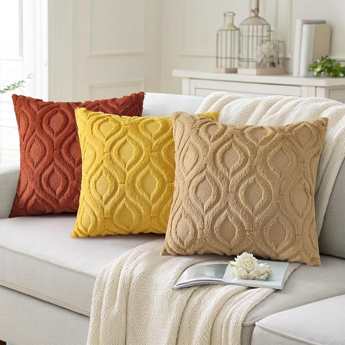 decorUhome Throw Pillow Covers 20x20 Inch Set of 2, Soft Plush Faux Wool Khaki Solid Couch Pillow Covers, Accent Farmhouse Neutral Square Pillow Cases for Sofa Bed Living Room