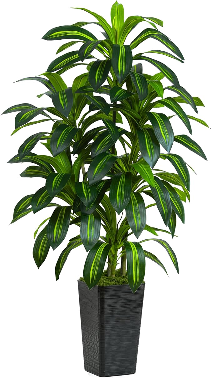 Artificial Dracaena Plant 5FT Tall - Fake Tree with Black Planter - Faux Yucca Tall Fake Floor Plant in Pot - Artificial Trees for Home Bedroom Office Indoor Living Room Decoration