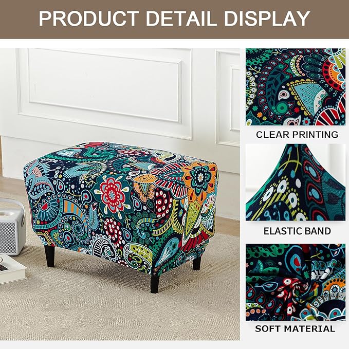 Eco-Ancheng Ottoman Cover Stretch Rectangle Footrest Stool Covers Storage Ottoman Slipcover Ottoman Bench Covers Slip Cover for Foot Stool Footstool Protector with Nonslip Elastic Bottom (02,X-Large)
