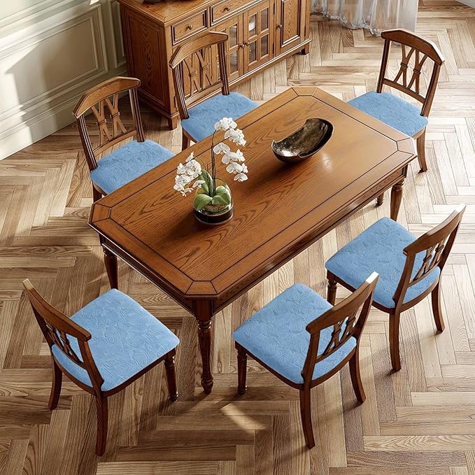Waterproof Seat Cover for Dining Room Chair Seat Covers Washable Kitchen Chair Seat Slipcovers Protector (Light Blue, 4 PCS)