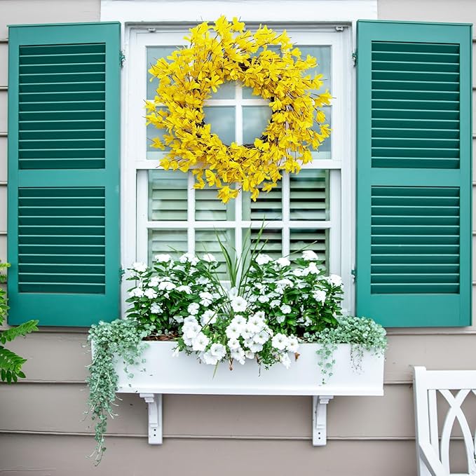 Huashen Spring Wreaths for Front Door, 24 Inch Yellow Forsythia Spring Door Wreath, Farmhouse Spring Door Wreaths on Grapevine for Celebration Wall Window Decoration Hanging